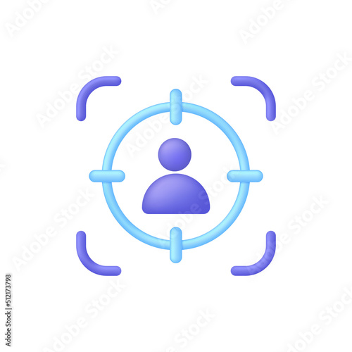 3D Target icon isolated on white background. Target customers, audience reach, sales generation.