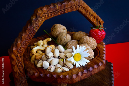 basket of nuts and fruit