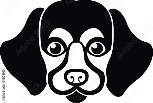 Black and White Cartoon Illustration Vector of a Puppy Dog Cavalier King Charles Head and Face with Floppy Ears