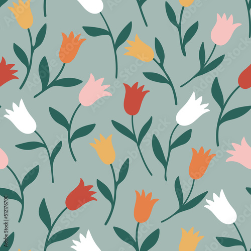 Seamless pattern made with abstract tulip flowers. Botanical shapes  naive vibes. Perfect as wallpaper  paper  textile print.