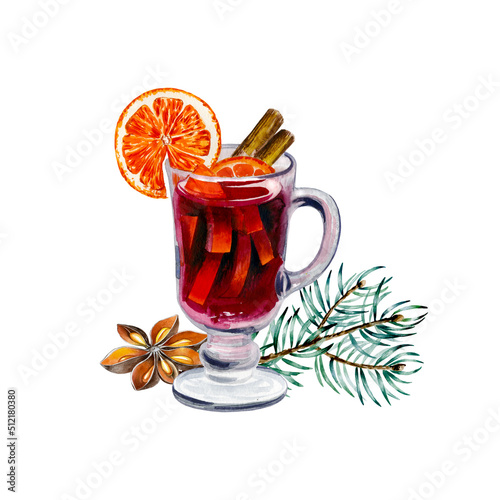 фотографія Watercolor illustration of the cup of mulled wine
