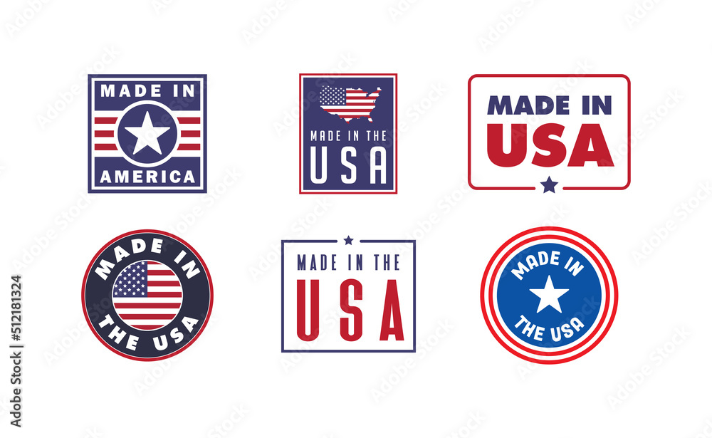 Made in USA. American manufactured emblem. Pride United States national badge. Made in USA. American manufactured emblem. Pride United States national badge.