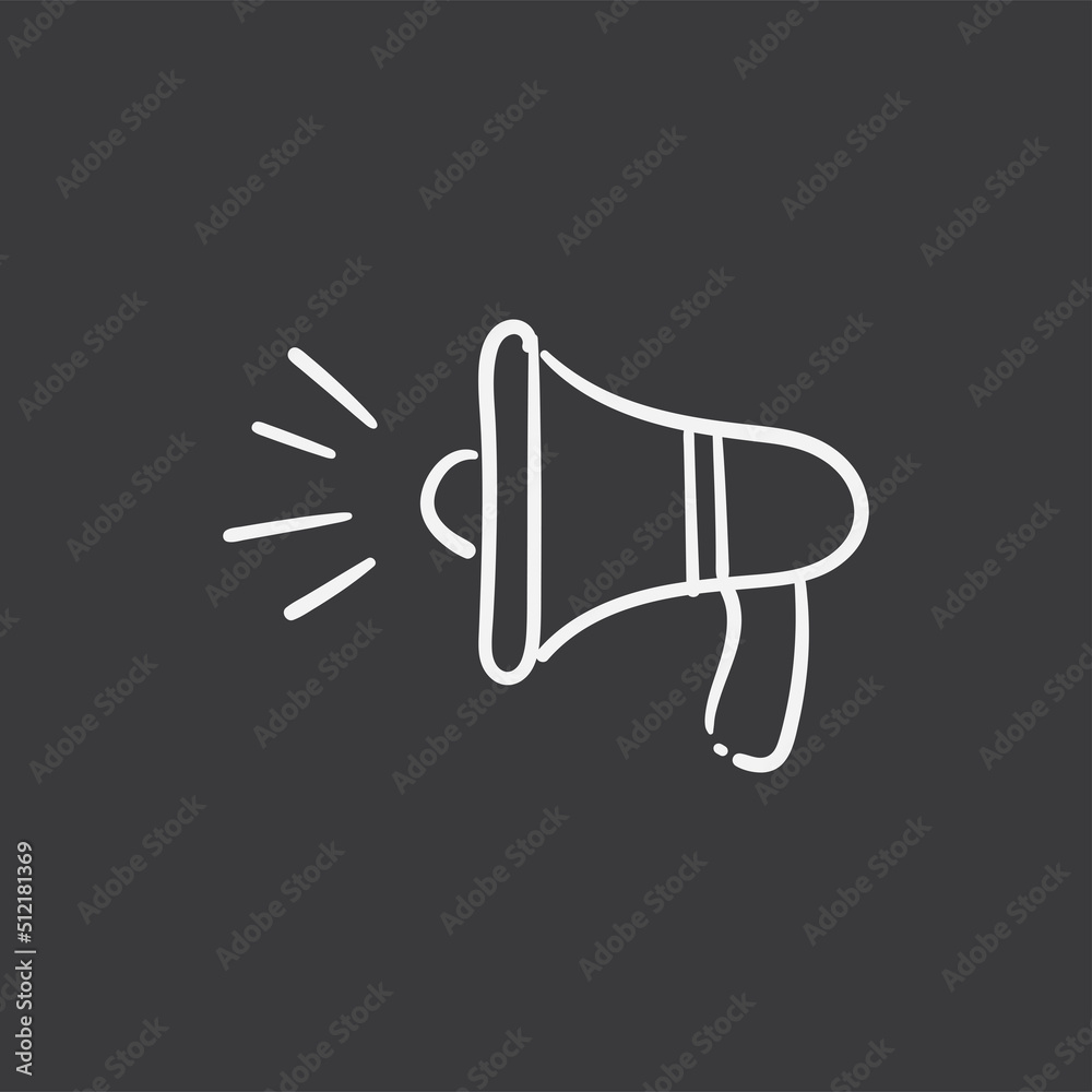 Megaphone doodle illustration, hand drawn loudspeaker vector icon.