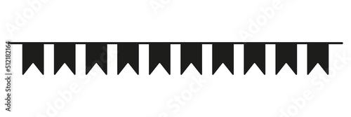 Bunting black silhouette. Party garlands shape. Birthday elements decoration. Vector isolated on white.
