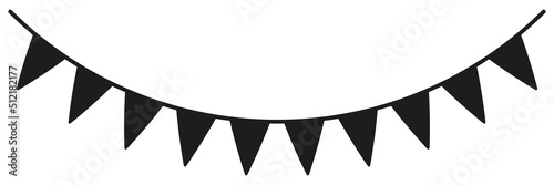 Bunting black silhouette. Party garlands shape. Birthday elements decoration. Vector isolated on white.