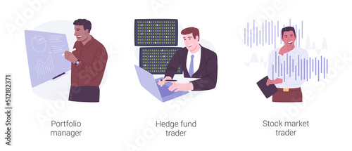 Stock market trade isolated cartoon vector illustrations set.