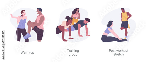 Training process isolated cartoon vector illustrations set.