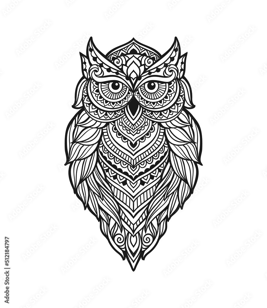 Obraz premium Owl zen art mandala in line art style. Vector Illustration