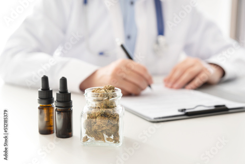Konstfotografi Doctor with cannabis hemp and oil