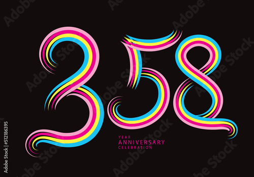 358 number design vector, graphic t shirt, 358 years anniversary celebration logotype colorful line,358th birthday logo, Banner template, logo number elements for invitation card, poster, t-shirt.