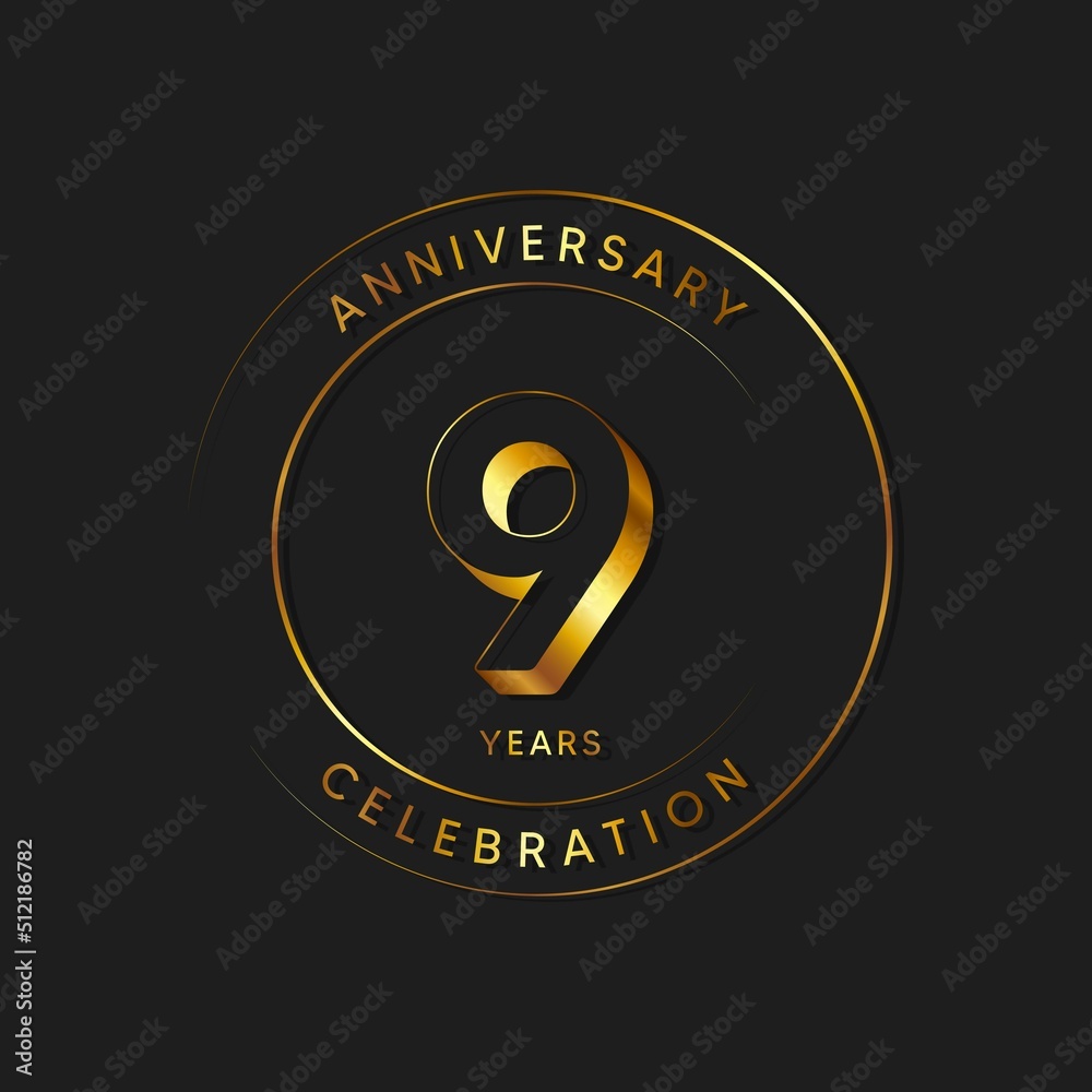 Fototapeta premium 9 Years Anniversary Celebration, Logo, Vector Design Illustration Template
