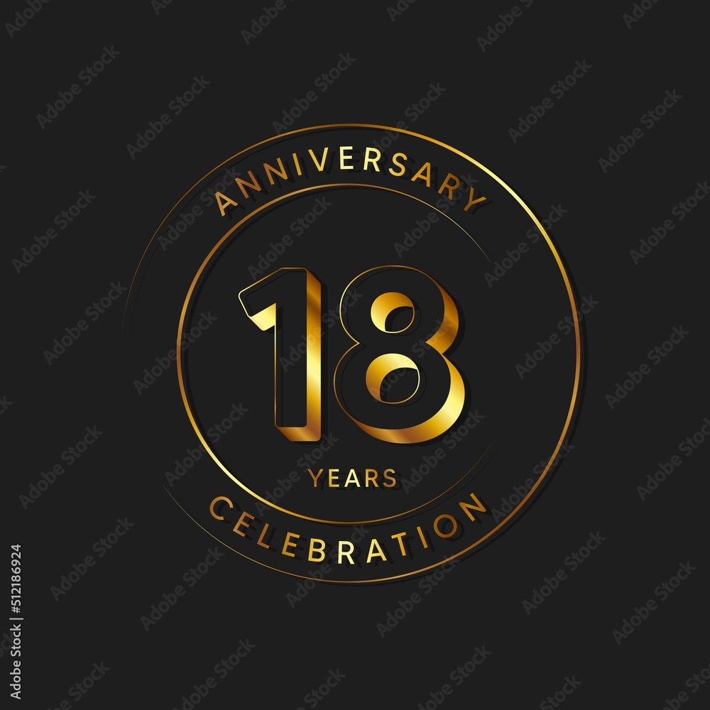 18 Years Anniversary Celebration, Logo, Vector Design Illustration Template