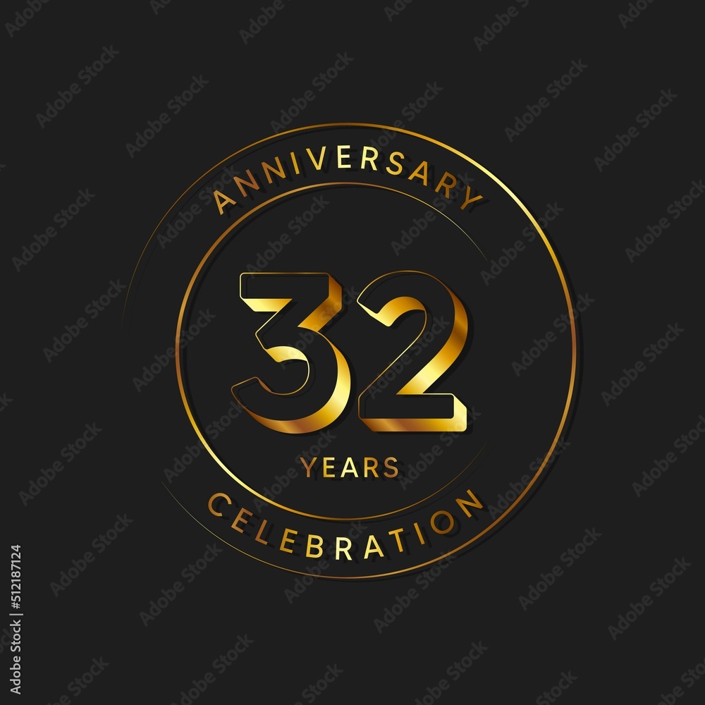 32 Years Anniversary Celebration, Logo, Vector Design Illustration Template