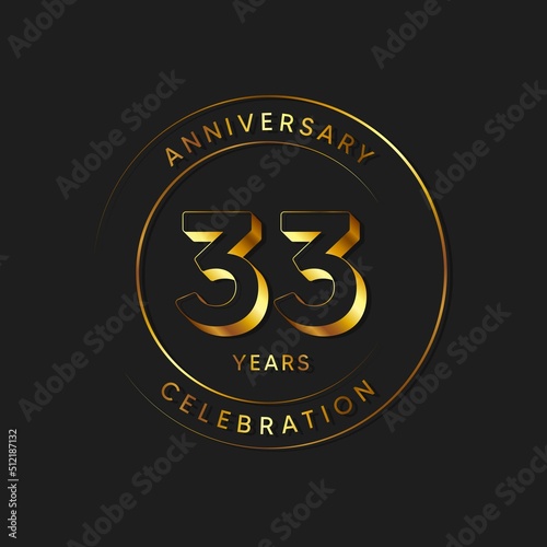 33 Years Anniversary Celebration, Logo, Vector Design Illustration Template