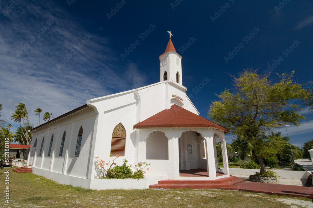 Facade of a church, Fakarava, Tuamotu Archipelago, French Polynesia Facade of a church, Fakarava, Tuamotu Archipelago, French Polynesia