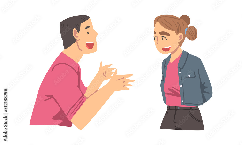 Amused Man and Woman Character Talking and Laughing Having Cheerful Mood Vector Set Amused Man and Woman Character Talking and Laughing Having Cheerful Mood Vector Set