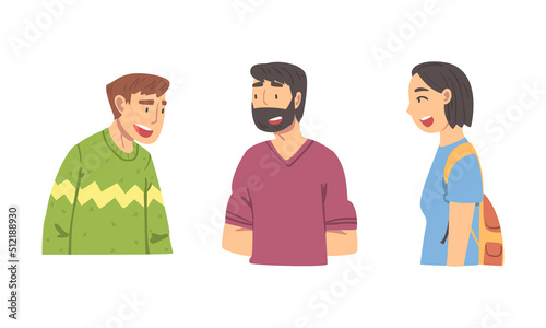 Amused People Character Talking and Laughing Having Cheerful Mood Vector Set