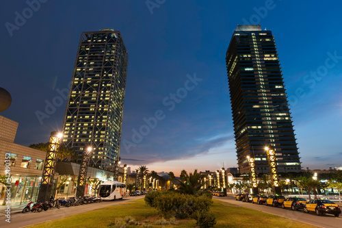 Spain, Barcelona, La Barceloneta district, Olympic Harbour, Hotel Arts and Mapfre Tower photo