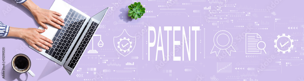 Patent concept with person using a laptop computer Patent concept with person using a laptop computer