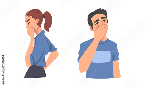 Thoughtful Man and Woman Character Scratching Head Thinking and Considering Something Vector Set