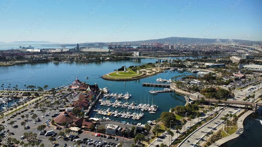 view of Downtown Long Beach Harbor and Buildings in California
