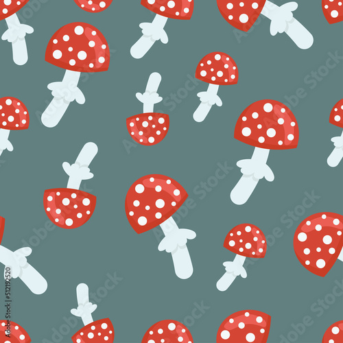 Seamless pattern with fly agaric. Red poisonous mushroom. Wallpaper, print, packaging, paper, textile design. Vector illustration.