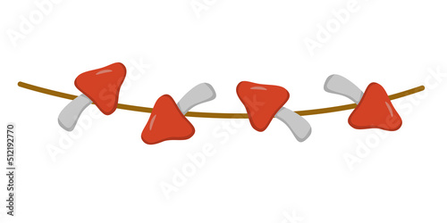 a set of mushrooms on a string in a flat style. Vector image.