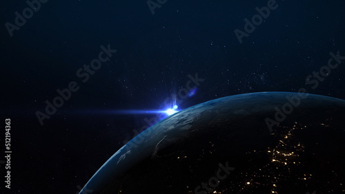 3D Rendering 4K Earth in Deep Space with Sun