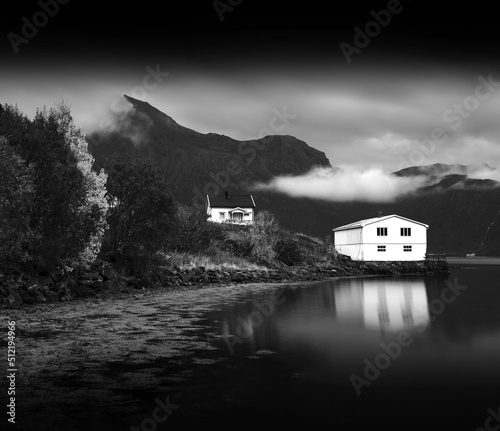 Norway cabin with water reflections hd photo