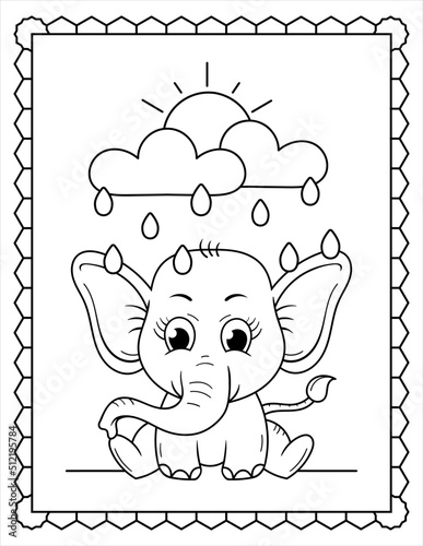 Baby Elephant cartoon funny coloring page for kids. coloring and activity pages for kids