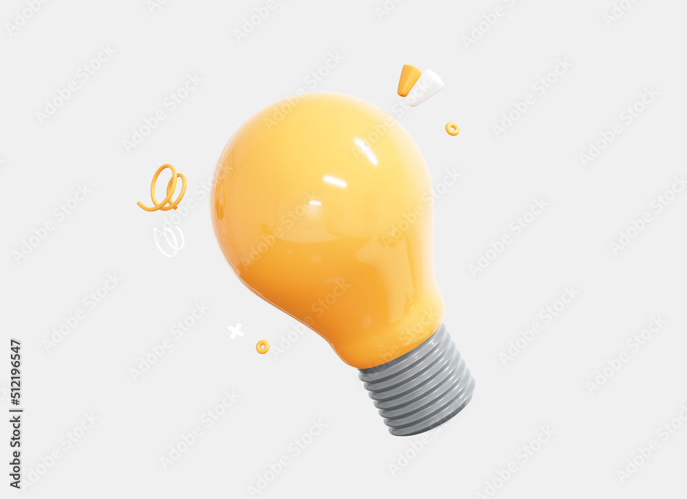 3D Light Bulb realistic icon. Business idea and strategy concept.  Energy-saving lamp. Eco-friendly electricity. Bright lightbulb. Cartoon  creative design isolated on white background. 3D Rendering Stock  Illustration | Adobe Stock