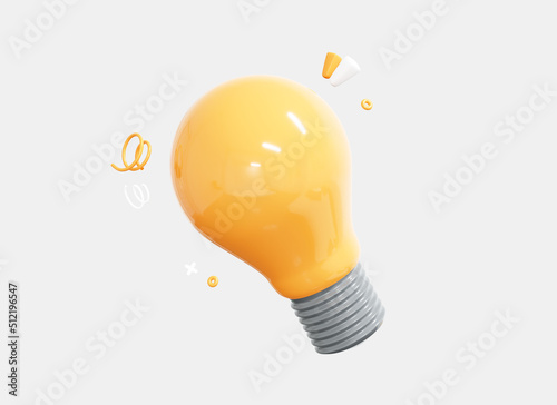 3D Light Bulb realistic icon. Business idea and strategy concept. Energy-saving lamp. Eco-friendly electricity. Bright lightbulb. Cartoon creative design isolated on white background. 3D Rendering