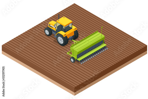 Isometric Agricultural Cultivator. A cultivator is a piece of agricultural equipment used for secondary tillage. Tractor preparing land with seedbed cultivator