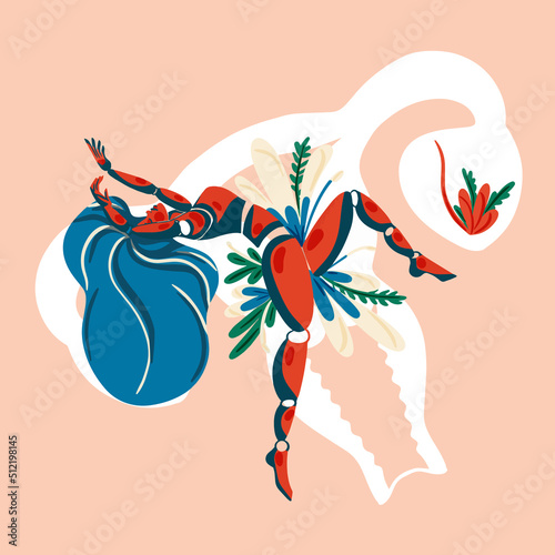 The woman on the background of the female womb. Menopause and fertility concept. Modern flat style illustration on pink background