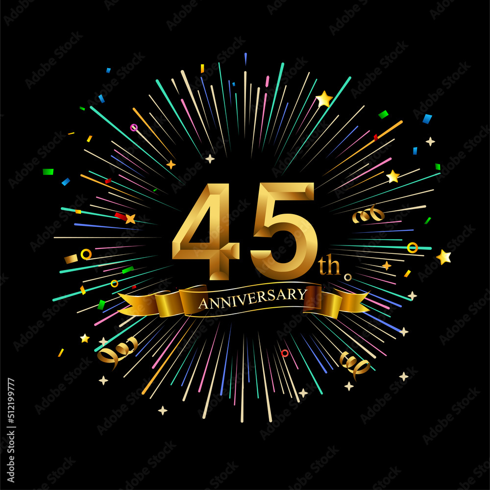 45th Anniversary celebration Golden number 45th with sparkling 45th Anniversary celebration Golden number 45th with sparkling