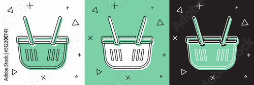 Set Shopping basket icon isolated on white and green, black background. Online buying concept. Delivery service sign. Shopping cart symbol. Vector