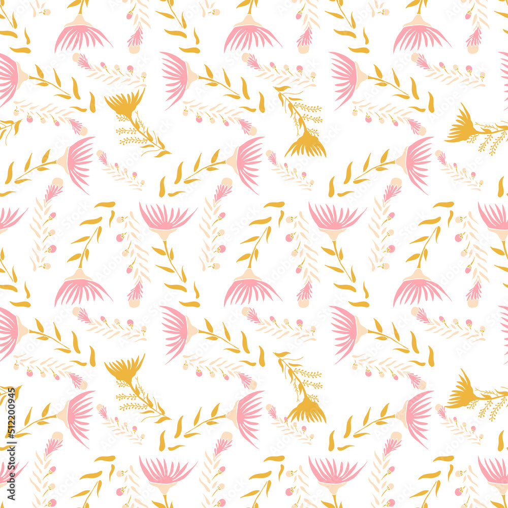 Fototapeta premium pastel wild flowers seamless repeat pattern