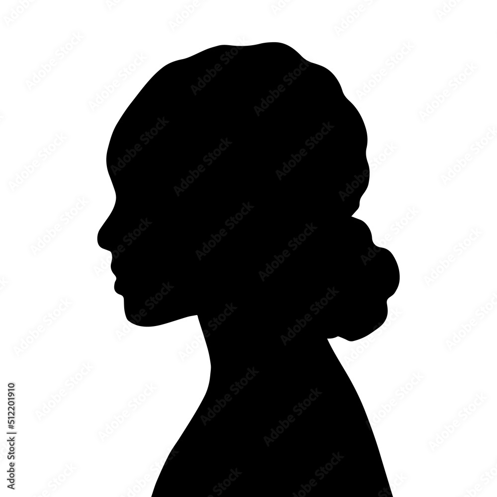 Woman Head Black and White Vector Silhouette. Beautiful Girl Fashionable Haircut style. Simple Elegant Woman Silhouette Icon Isolated.