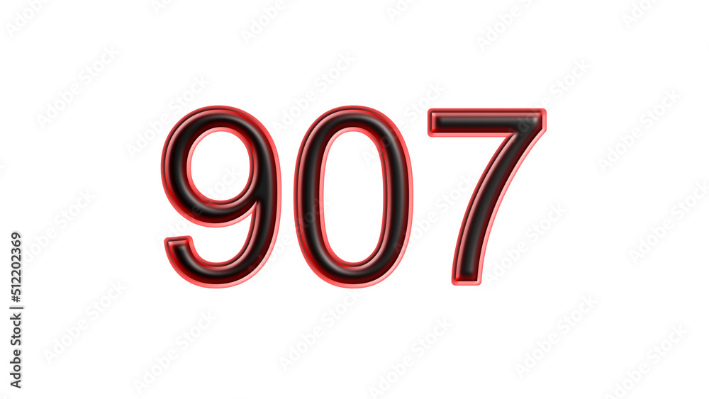 red 907 number 3d effect white background red 907 number 3d effect white background