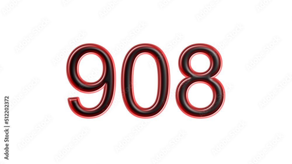 red 908 number 3d effect white background red 908 number 3d effect white background
