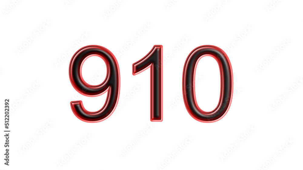 red 910 number 3d effect white background red 910 number 3d effect white background