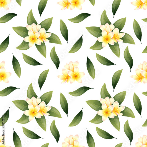 Seamless pattern with plumeria flowers on a light background. Floral tropical texture for clothes, fabric, wallpaper, paper, etc