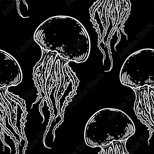 Hand drawn jellyfish seamless pattern background illustration