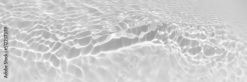 Water texture with wave sun reflections on the water overlay effect for photo or mockup. Organic light gray drop shadow caustic effect with wave refraction of light. Long Banner with copy space.