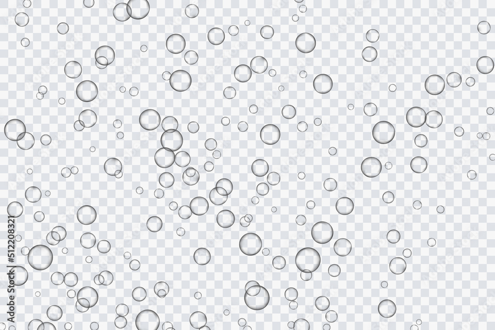 Air bubbles, oxygen, champagne crystal clear, isolated on a transparent background of modern design. Vector illustration of EPS 10. Air bubbles, oxygen, champagne crystal clear, isolated on a transparent background of modern design. Vector illustration of EPS 10.