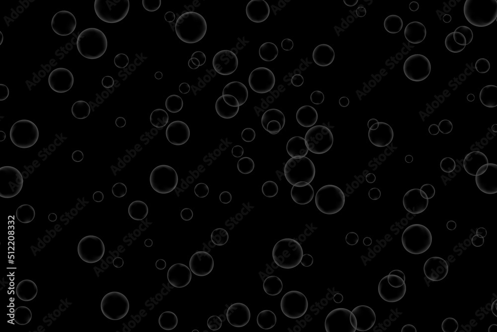 Air bubbles, oxygen, champagne are crystal clear, isolated on a black background of modern design. Vector illustration of EPS 10.