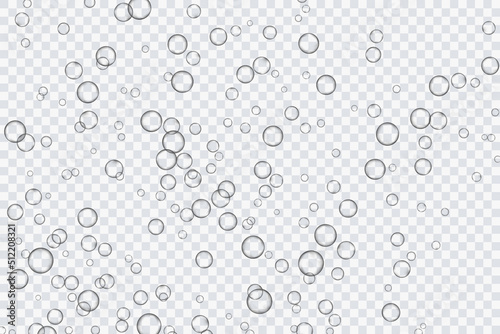 Air bubbles, oxygen, champagne crystal clear, isolated on a transparent background of modern design. Vector illustration of EPS 10.