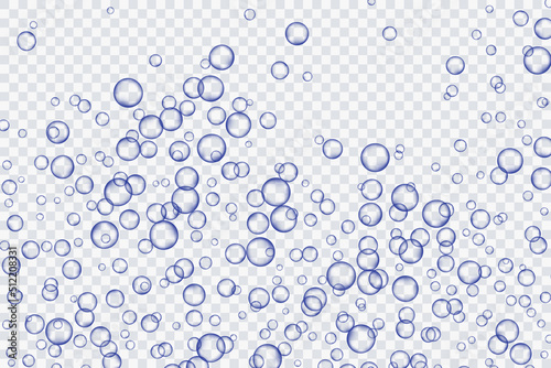 Blue air bubbles, oxygen, champagne crystal clear, isolated on a transparent background of modern design. Vector illustration of EPS 10.