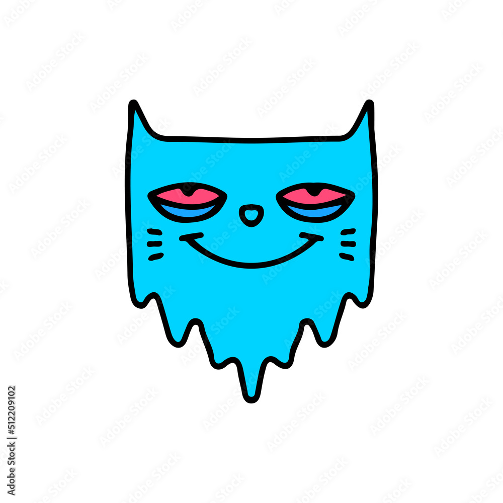 Distorted face cat with red eyes, illustration for t-shirt, street wear, sticker, or apparel merchandise. With doodle, retro, and cartoon style. Distorted face cat with red eyes, illustration for t-shirt, street wear, sticker, or apparel merchandise. With doodle, retro, and cartoon style.
