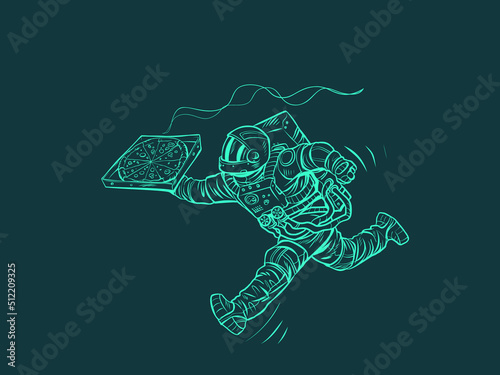 Astronaut pizza delivery. Space courier. street food, italian restaurant